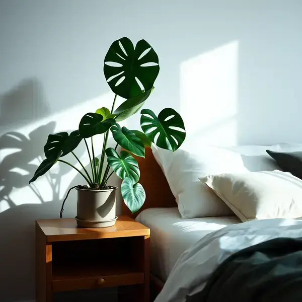 観葉植物とベッドサイド